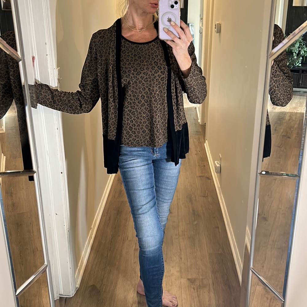Nina Piccalino Leopard 2 in 1 luxury long sleeve cheetah print tanks w cardigan - Picture 9 of 16